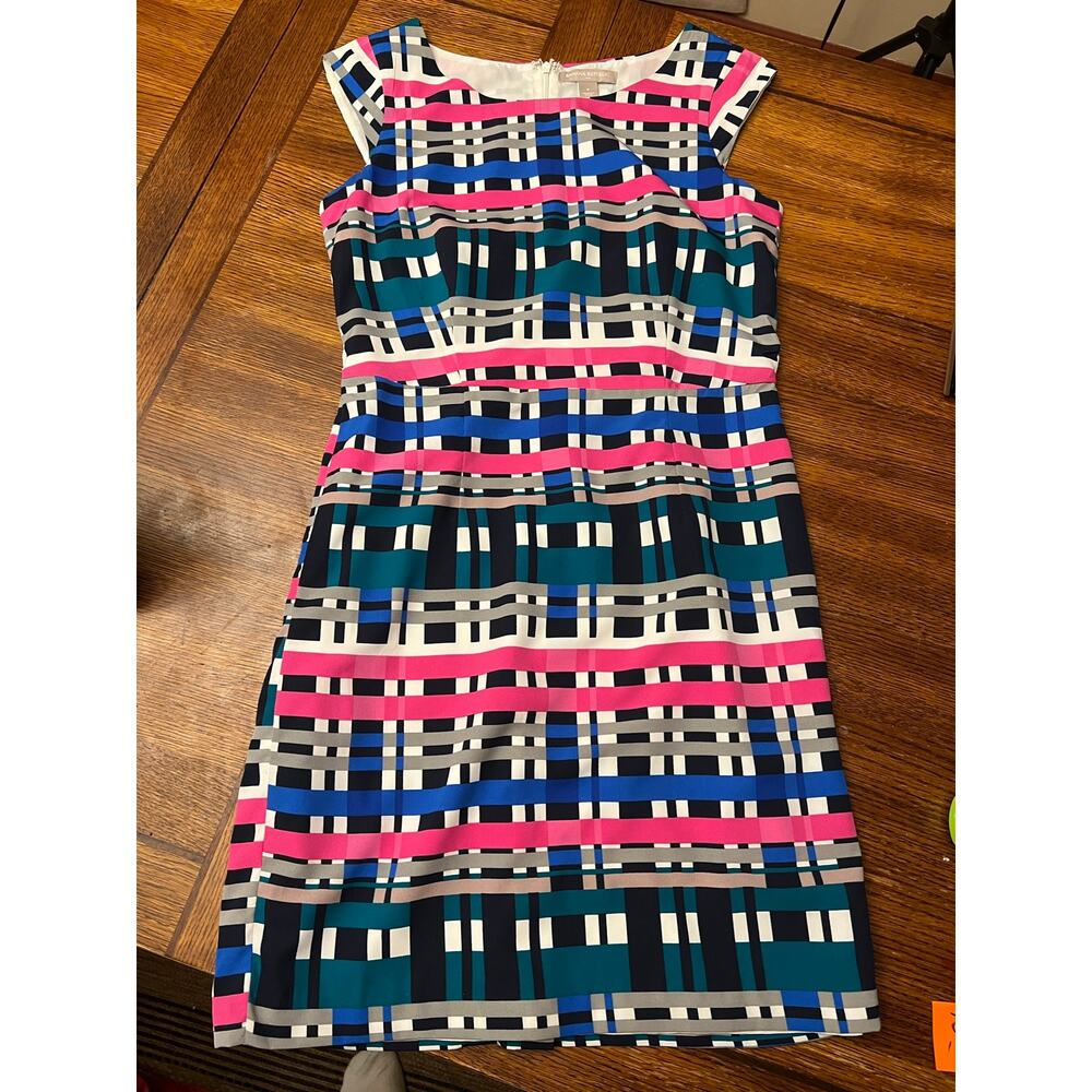 Banana Republic Multicolor Geometric Plaid Print Sleeveless Sheath Dress Size 6 - Picture 4 of 9
